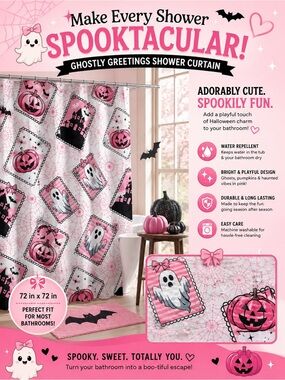 Pink Halloween Shower Curtain - Water Repellent
